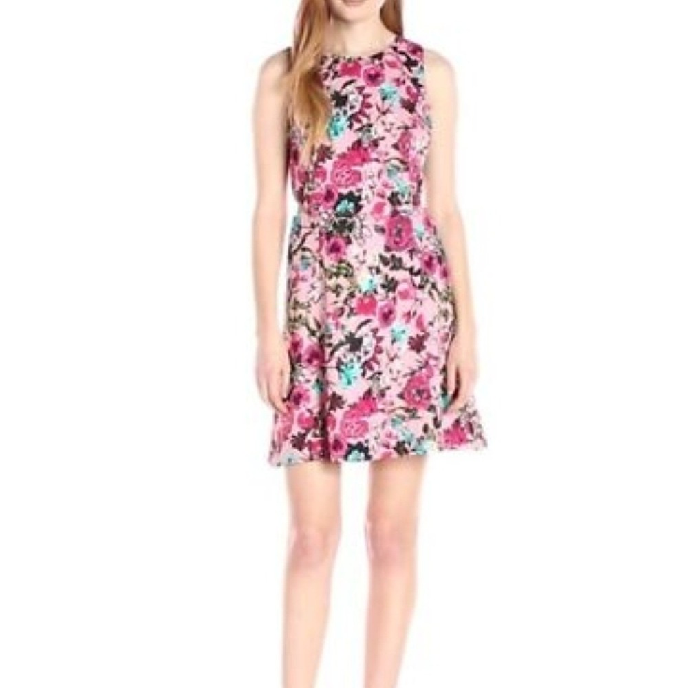 Kensie Pink Floral Cutout A-Line Dress
